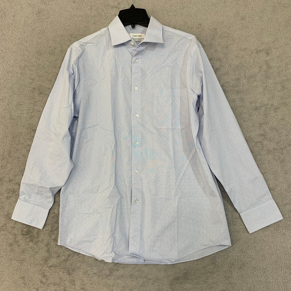 NWOT Calvin Klein Dress Shirt Men's M 15-15.5 Blue Blue Dot Textured Reg Fit